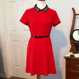 Elle Red Mini Dress with Floral Collar